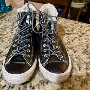 ⭐️Men's Leather Converse High Top All Star Chuck Taylor W/Fleece Lining Size 10